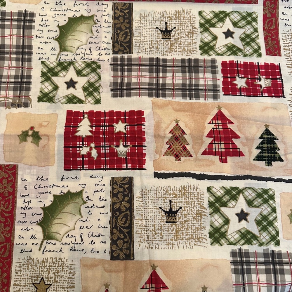 Jo-Ann Christmas Fabric 2 Yards x 44" 12 Days of Christmas Plaid Trees Patchwork